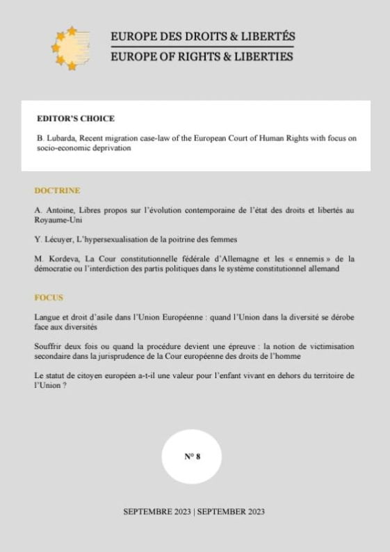 Europe of Rights and Liberties_Europe des droits & Libertés. Issue 8. Varia N°8 September 2023